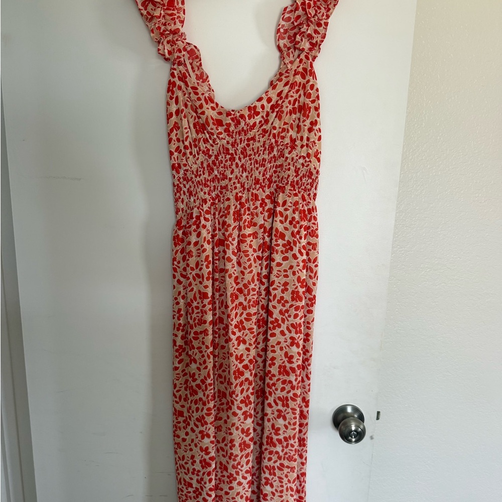 Lush Red and Cream Floral Midi Dress